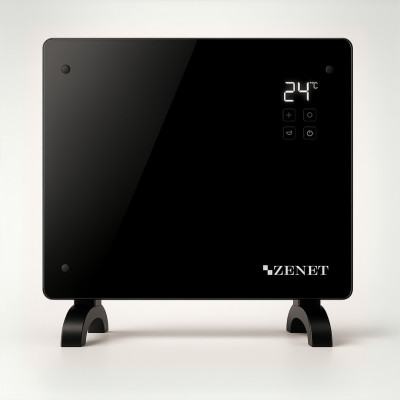 Черен стъклен конвектор Zenet 523, 1000W | Електрически подов и стенен черен стъклен отоплител 