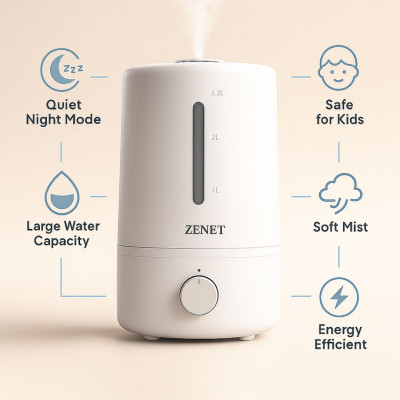 Ultraschall-Luftbefeuchter Zenet ZET-414 mit 360° drehbarem Dampfauslass