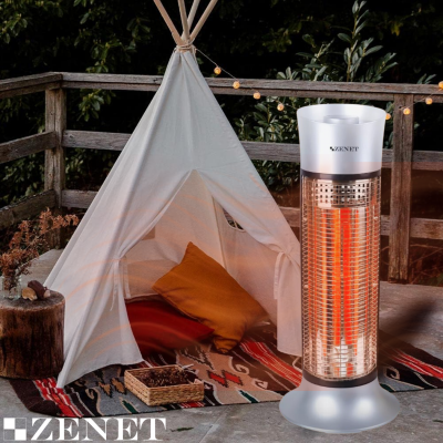 ZENET ZET-516 Infrared Heater, Silver, 1000W | Energy-Efficient and Safe Heating with IP24 Protection