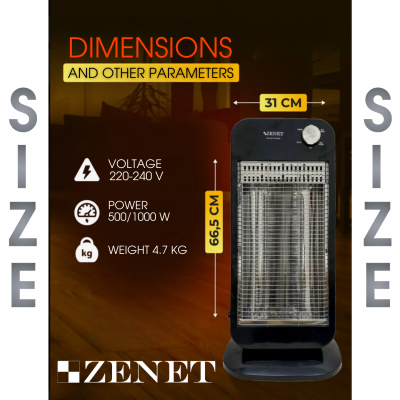 Infrarot-Heizstrahler Zenet ZET-517, Schwarz | Effiziente Infrarotheizung mit niedrigem Energieverbrauch