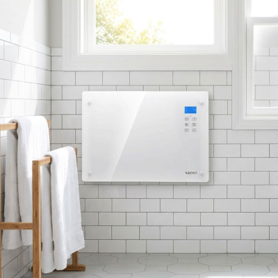 Zenet ZET-526 White Glass Electric Convector Heater, Heating Panel 1500W | White Glass Panel Heater with Remote Control